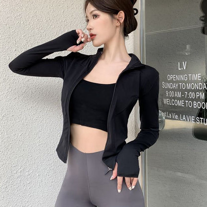 Rimocy Spring Summer Slim Fit Crop Tops Women Korean Wild Sports Fitness Long Sleeve Coat Woman Y2K Streetwear Zipper Up T Shirt